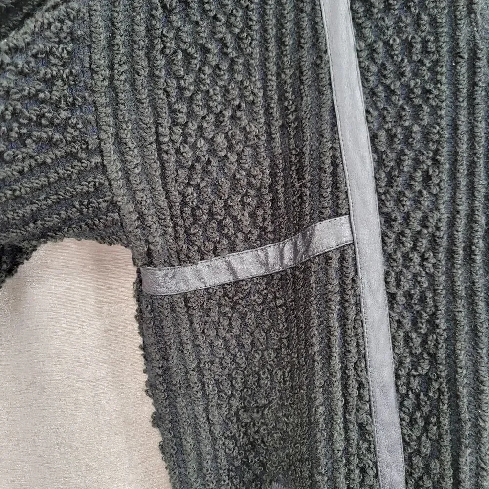 Eclectic Grandpacore Vintage Terry Knit Sweater Cardigan with Leather Trim